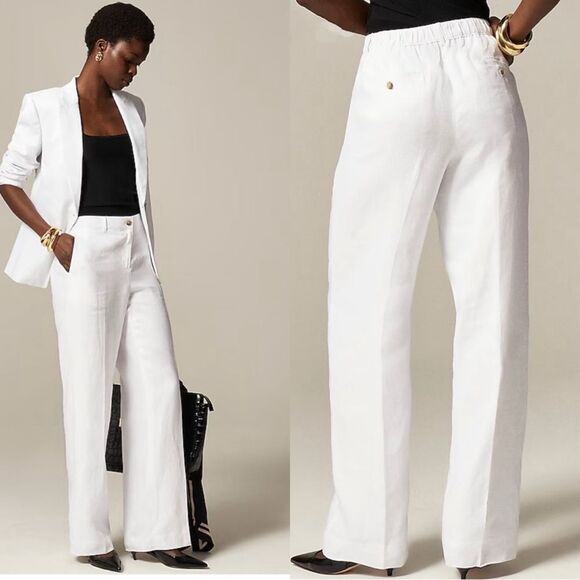 NWT J CREW PETITE Harbor pant in linen in white - Picture 1 of 10